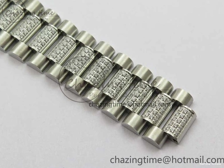 0517 SmoothTexture Day-Date 36mm 128239 SS Crystal BP Best Edition Black MOP Crystal Marker Dial on SS President Bracelet A 2681